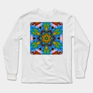 Dot Mandala Flower Yellow Blue and Green Long Sleeve T-Shirt